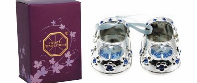 Christening Baby Boy Gift Silver Plated Baby Shoes with Swarovski Elements