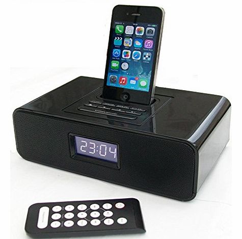 Docking Station Speaker Alarm Clock FM Radio With Remote For Apple iPod iPhone 4 4S 5 5S 5C