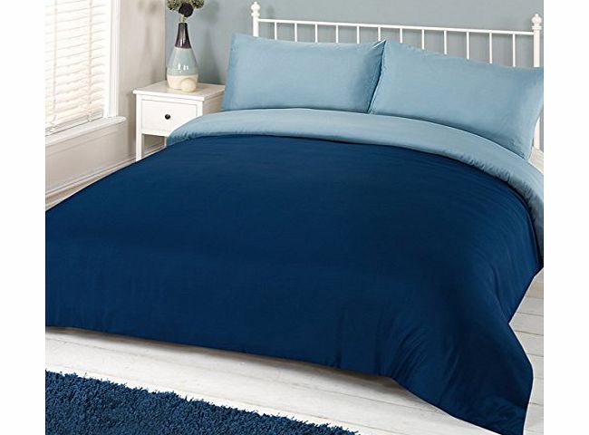 Linens Limited Plain Reversible Duvet Cover Set, Navy Blue/Blue, Double