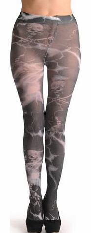 Gothic Alchemy Skull & Chained Girl - Black Designer Tights