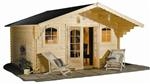 Log Cabin Model KESA: 14and#39;7x12and39;5 (4.46x3.80m) - Natural Pine