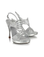 Swarovski Jeweled Silver Platform Evening Sandal