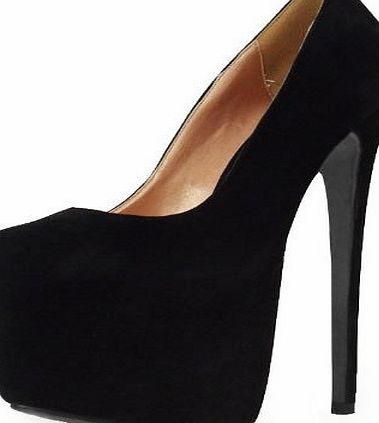 NEW WOMENS LADIES PU FAUX SUEDE PLATFORM 7 INCH HIGH STILETTO HEEL PUMPS COURT SHOES