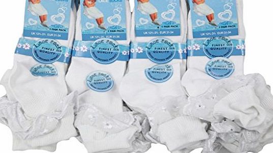 12pairs Girls Babies Kids Frilly Cute Lace Ankle Socks Summer Wedding Dance Bridesmaid Socks UK Shoe Size 3-5 White