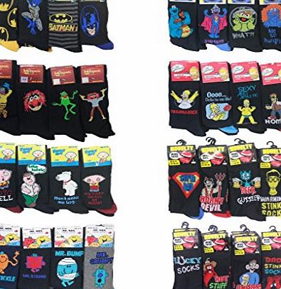 6pairs Mens Official Novelty Cartoon Character Socks Simpsons Batman Sesame Street Family Guy Mr Men Xmas Gift Fathers Day Socks Novelty