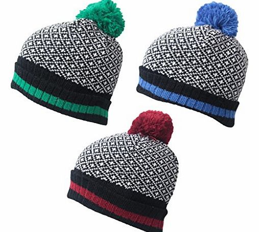 Mens Designer Retro Fairisle Design Beanie Hat Mens Winter Warm Bobble Ski Hat Red Design