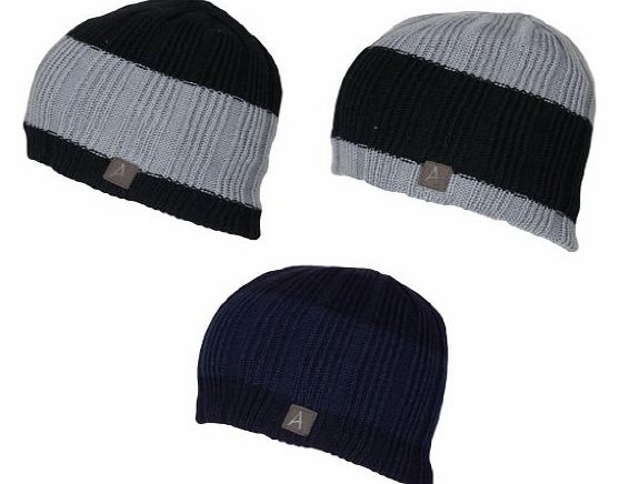 Mens Winter Warm Fleece Lined Outdoor Walking Hiking Work Wear Beanie Ski Hat Grey & Black