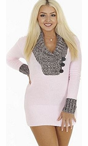 Womens Ladies Full Length Long Sleeve V Neck 3 Button Jumper Dress - Size S M L XL XXL XXXL 8 10 12 14 16 18