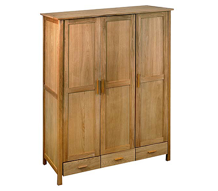 Suffolk Solid Oak 3 Door 3 Drawer Wardrobe -