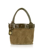 Amelie - Olive Suede and Brown Calfskin Bucket Bag