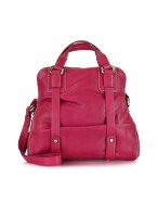 Daniela - Magenta Washed Leather Bowler Bag