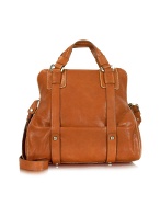 Daniela - Natural Brown Washed Leather Bowler Bag