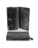 Hares Croco Black Stamped Continental Wallet