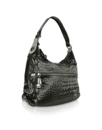 Odin - Black Croco Stamped Large Hobo Bag