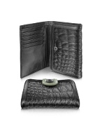 Odin - Black Croco Stamped Trifold Wallet