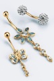 9ct double crystal ball body bar