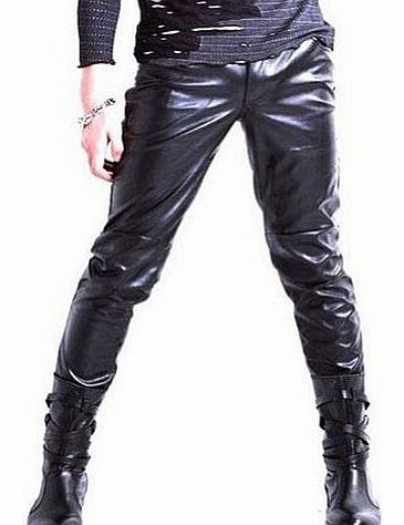 M.D. Mens PU Leather Skinny Black Pants K76_Black_28