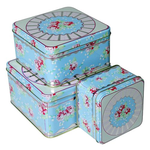 Square English Rose Biscuit Tin Set