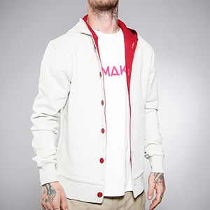 Button Up Hoody - Slvr Birch/Red