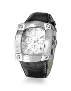 Taj-Me - Men` Black Leather Croco Strap Chronograph Watch