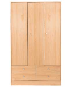 3 Door 4 Drawer Wardrobe - Beech Effect