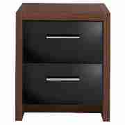 2 Drawer Bedside, Walnut Black Gloss