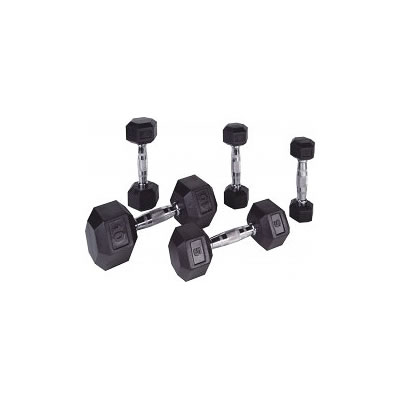 Hexagonal Rubber Dumbells 12.5 - 25Kg (6 Pairs)