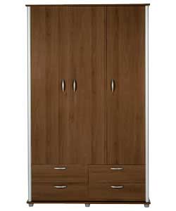 3 Door 4 Drawer Wardrobe - Walnut