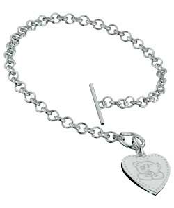 Sterling Silver Heart Charm T-Bar Bracelet