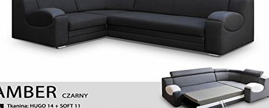 UNIVERSAL HAND CORNER SOFA BED - AMBER BLACK- FABRIC amp; FAUX LEATHER 266x185CM (266 CM, BLACK)