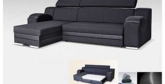 UNIVERSAL HAND CORNER SOFA BED - MADRIT - BLACK- FABRIC & FAUX LEATHER 260CM (Black, 260 CM)