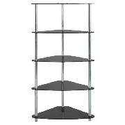 5 shelf Corner Bookcase, Black Glass