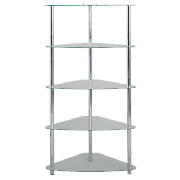 Mercury 5 shelf Corner Bookcase, Clear Glass