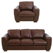 large sofa & armchair, cognac