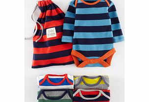 Mini Boden 5 Pack Bodies, Wide Stripe,Bud