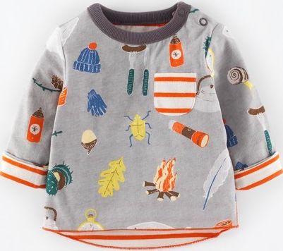 Mini Boden, 1669[^]34987362 Reversible Printed T-shirt Grey Camping/Satsuma