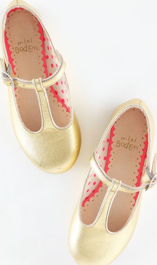 Mini Boden T-Bar Flats Gold Leather Mini Boden, Gold