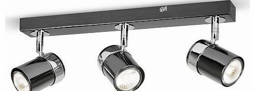 Modern 3 Way Black & Chrome Straight Bar Ceiling Spotlight