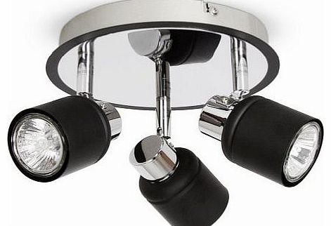 Modern Chrome & Black 3 Way Round Plate Ceiling Spotlight