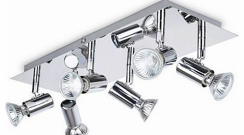 Modern Rectangular Silver Chrome 6 Way Adjustable GU10 Ceiling Spotlight