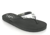 Platino `Jacqui` Ladies Diamante Flip Flops - Black - 6 UK