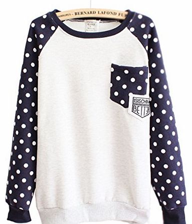 Mooncolour Women Girls Cute Polka Dot Front Pocket Fleece Warm Sweatshirt