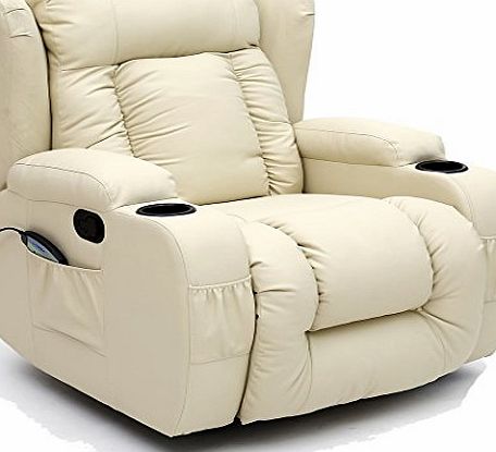 More4Homes (tm) CAESAR 10 IN 1 WINGED LEATHER RECLINER CHAIR ROCKING MASSAGE SWIVEL HEATED GAMING ARMCHAIR (Cream)