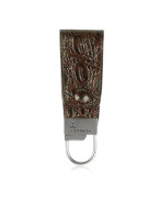 Dark Brown Croc Stamped Leather Key Fob