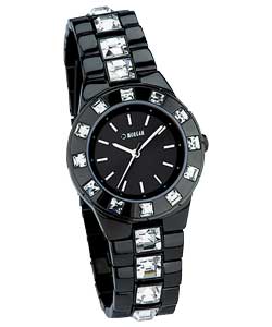 Ladies Black Bracelet Stone Set Watch