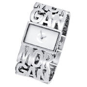 rectangle white dial logo cuff bracelet