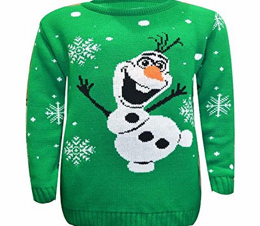 NEW CHILDREN KIDS UNISEX BOY GIRL OLAF FROZEN CHRISTMAS JUMPER SWEATER UK SIZE 5-14 (5-6 YEAR, JADE GREEN)