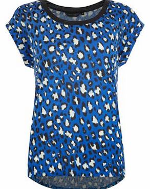 Blue Leather-Look Trim Animal Print T-Shirt