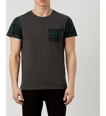 Dark Grey Contrast Check Sleeve T-Shirt 3315579