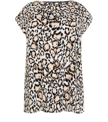 Inspire White Animal Print Zip Shoulder T-Shirt